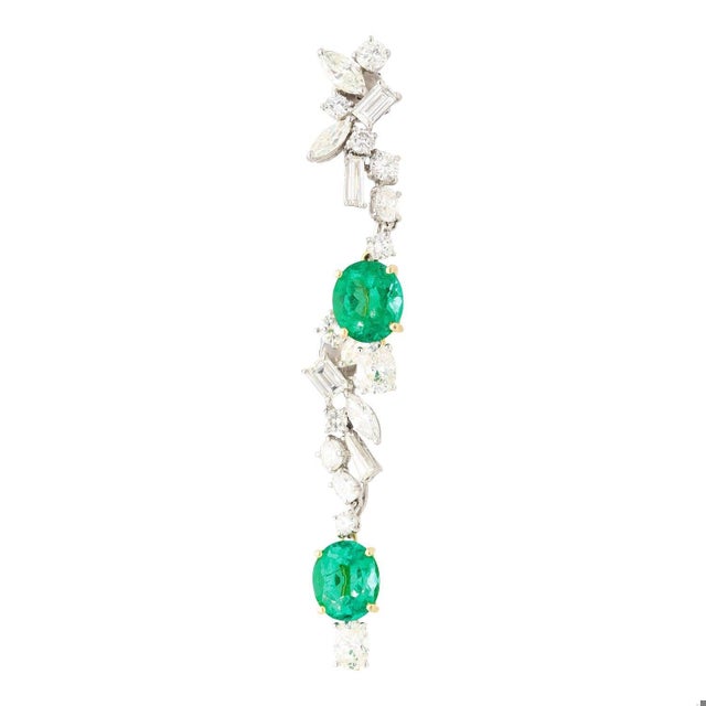 Metal 8.36 Carat Colombian Emerald and Diamond Floral Detachable Drop Earrings, A Pair For Sale - Image 7 of 9