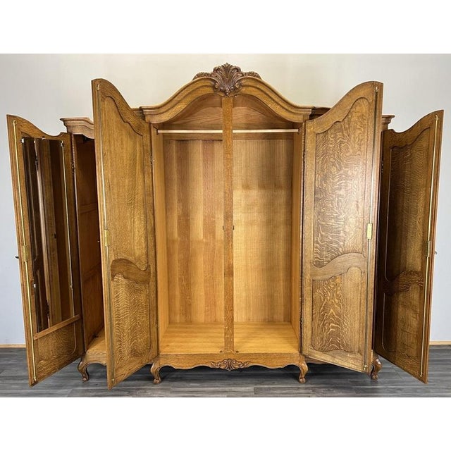 Vintage French Louis XVI Style Carved Oak 4-Door Wardrobe For Sale - Image 12 of 15