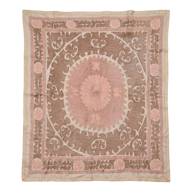 Suzani Tablecloth - Neutral Tan Tashkent Embroidery For Sale