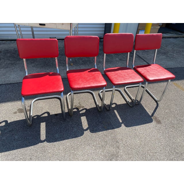 1950s Vintage Enamel Top Table With Extensions and 4 Chairs Set of 5