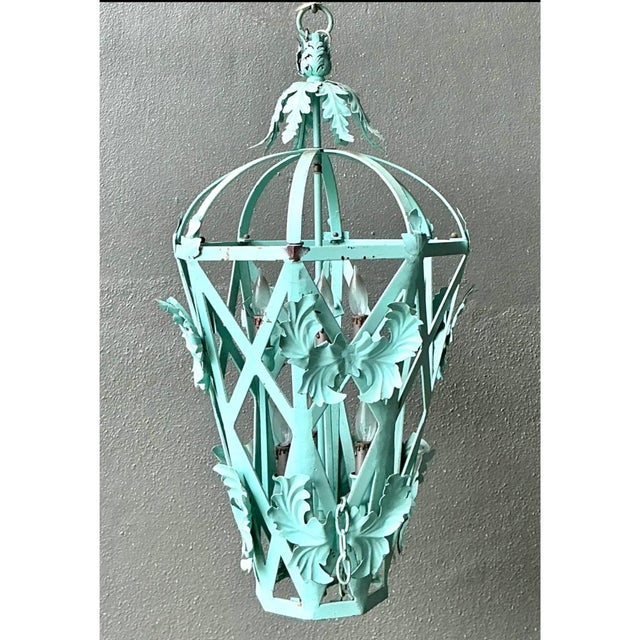 Metal Vintage Painted Metal Hanging Lantern For Sale - Image 7 of 12