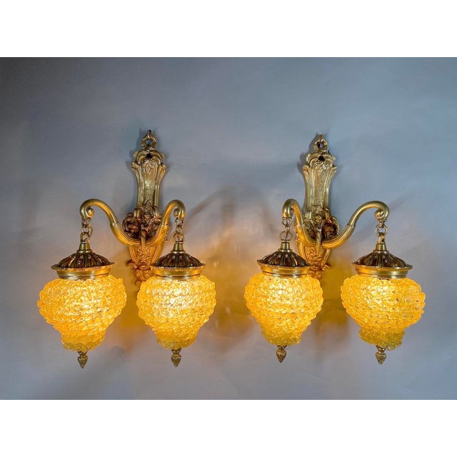 1980s French Louis XVI Gold Bronze Crystal Wall Lamps/ Sconces -Pair For Sale - Image 11 of 14