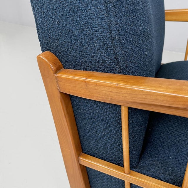 Set of Italian Art Deco Wooden Armchairs in Blue Fabric, 1940s For Sale - Image 18 of 18