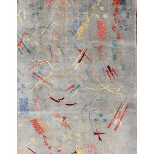 Art Deco Mid Century Modern Rug With Abstract Design in Light Gray and Multi Colors For Sale - Image 3 of 6