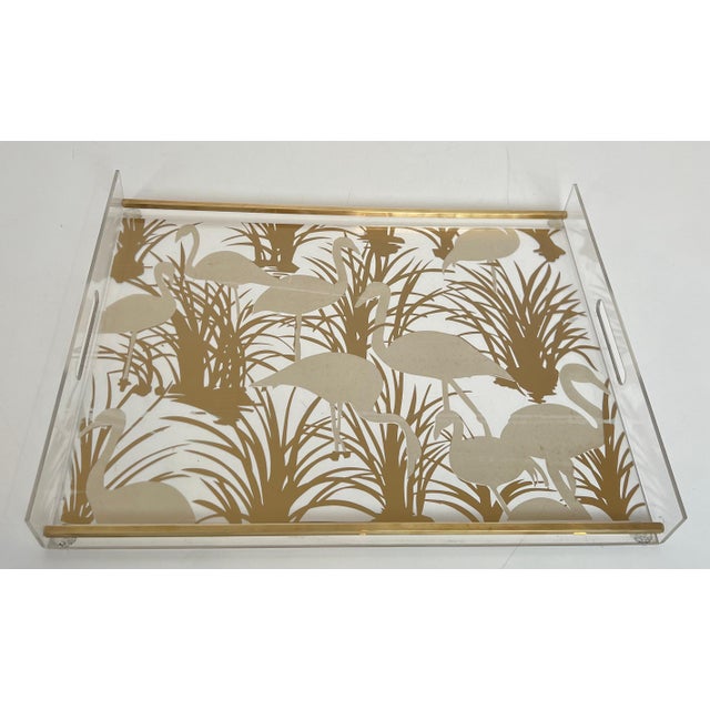 1970s Pair of Lucite and brass trays decorated with gilded birds For Sale - Image 5 of 12