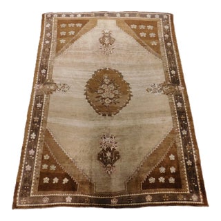 Hand Knotted Vintage Turkish Oushak Rug in Natural Tone, 7'6"x 10'6" For Sale