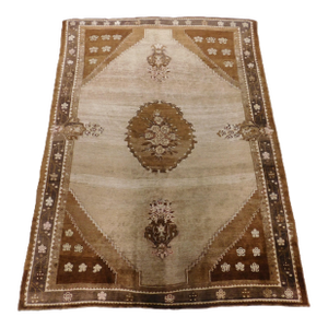 Hand Knotted Vintage Turkish Oushak Rug in Natural Tone, 7'6"x 10'6"