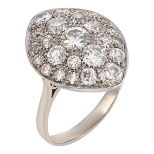 1930s Art Deco 3.50 Carat Diamond 18k White Gold Navette Ring, Size 9.25