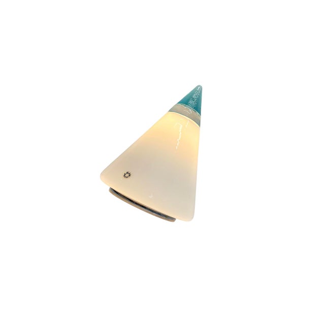 Vintage Cone Pyramid Table Lamp in White and Blue Murano Glass by Giusto Toso for Leucos, 1970s For Sale - Image 9 of 12