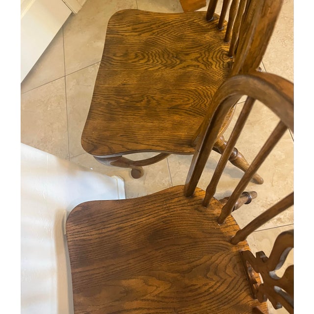 Late 20th Century Set of 3 Solid Oak Rustic Americana Bowback Windsor Dining Side Chairs For Sale - Image 11 of 12