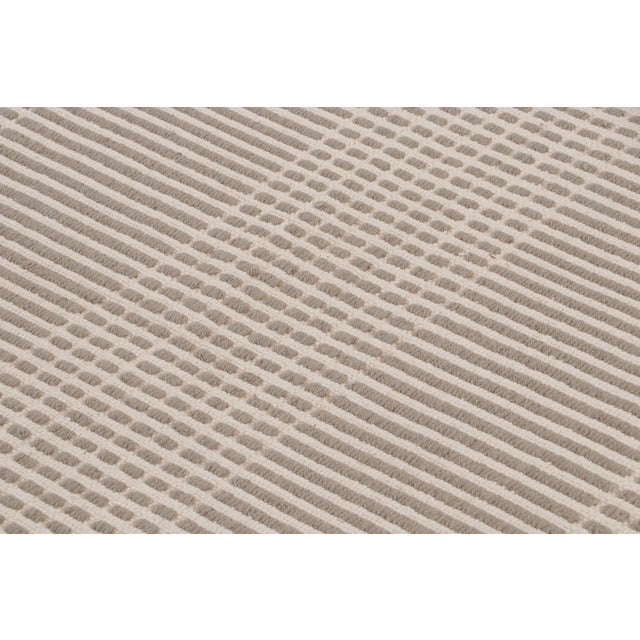 Modern Flat Weave Beige Brown Geometric Striped Pattern For Sale In New York - Image 6 of 11