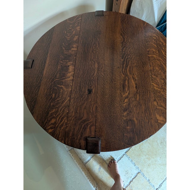 Arts & Crafts 1990s Mission Style Oak Round Side Table For Sale - Image 3 of 6