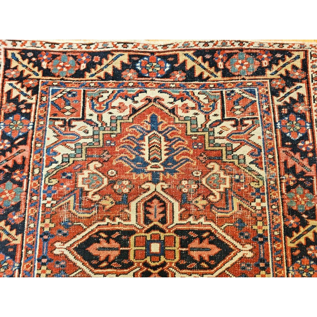 Vintage Persian Heriz Serapi Rug, Hand-Knotted Wool, Geometric Pattern, Brick-Red & Ivory, 4x4 For Sale - Image 13 of 18