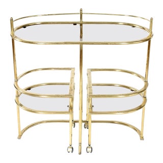 Mid-Century Modern Two Tiered Brass Bar Cart For Sale