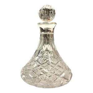 Early 20th Century Petite Cut Crystal Bell-Bottom Decanter With Sterling Silver Collar