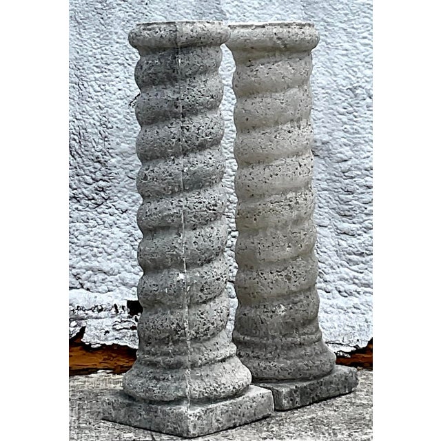 Vintage Regency Cast Concrete Spiral Columns - a Pair For Sale - Image 15 of 17