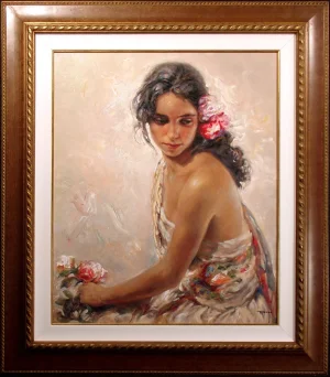 1990s Royo "Andaluza" Hand Signed Serigraph Art on Panel Custom Framed