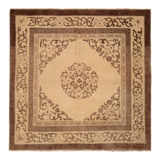 Antique Peking Rug Beige Brown Medallion Chinese Art Deco Design For Sale