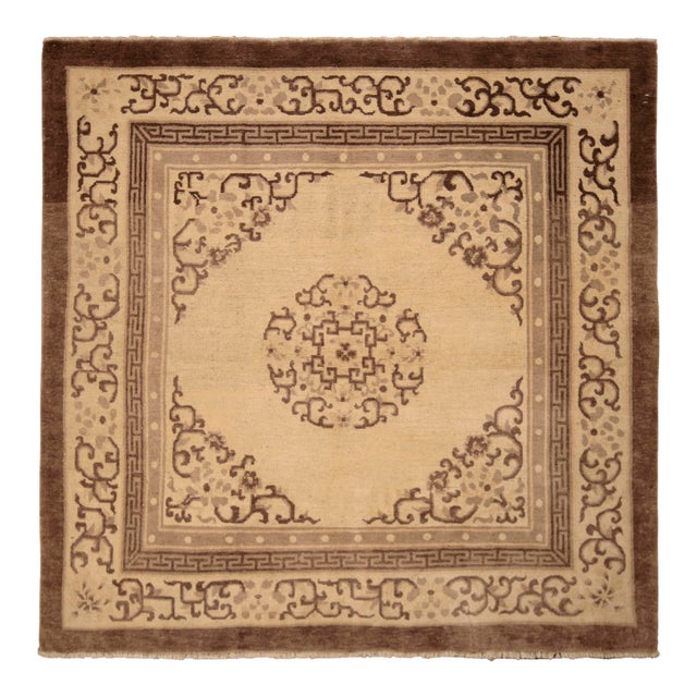 Antique Peking Rug Beige Brown Medallion Chinese Art Deco Design For Sale
