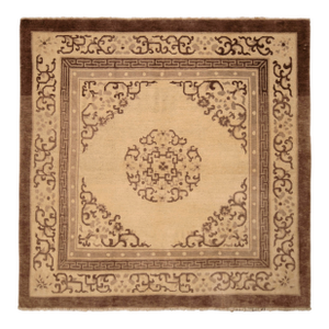 Antique Peking Rug Beige Brown Medallion Chinese Art Deco Design
