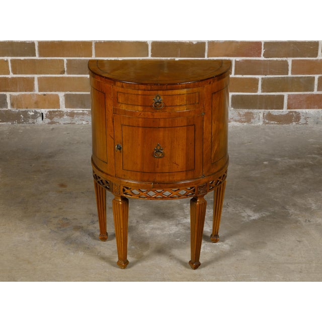 19th Century Walnut 19th Century Italian Demi-Lune Table with Banding and Fluted Legs For Sale - Image 5 of 12