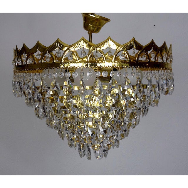 Metal Vintage Gilded Metal and Crystal Chandelier, 1990s For Sale - Image 7 of 11
