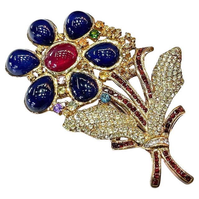 Bochic "Orient" Vintage Sapphire, Ruby & Multi Gem Brooch - 18K Gold & Silver For Sale - Image 15 of 18