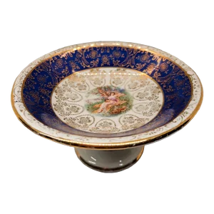 Vintage Handpainted 22kt Gold Fruit/Compote/Cake Pedestal Dish