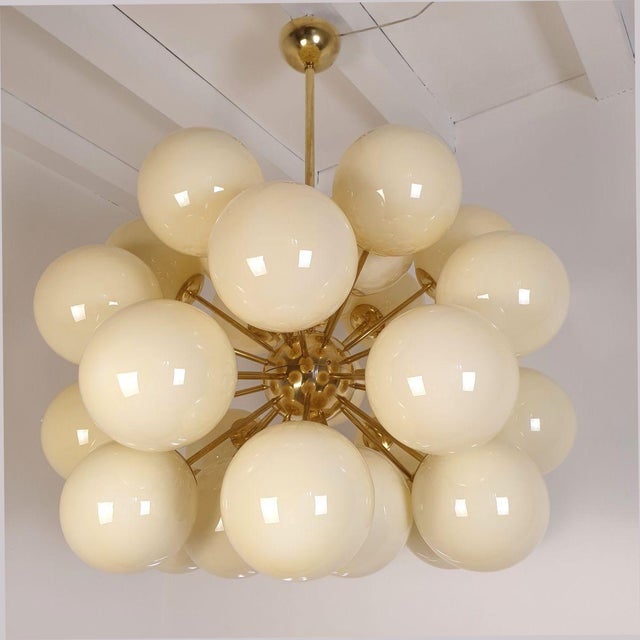Very large Mid-Century Modern Beige Murano globes Sputnik chandelier, Italy circa 1990s. A pair available - two...