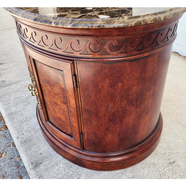 Henredon Style Marble Drum Table For Sale In Miami - Image 6 of 11