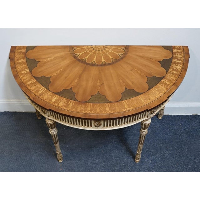 Late 20th Century Ej Victor Newport Historic Collection Italian Provincial Shabby Chic 42" Demilune Console Table W. Inlaid Top 1000-44 For Sale - Image 5 of 10