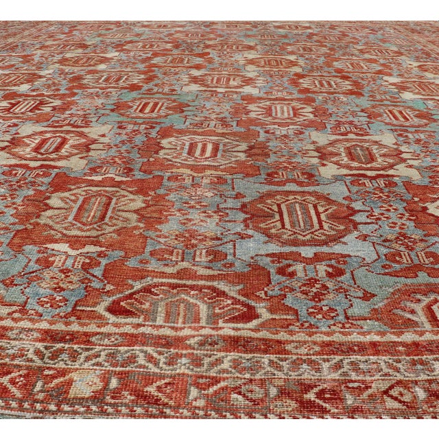 Sky Blue Large Scale Antique Persian Hamedan Rug With Colorful Tribal Design 11'7 X 14'4 For Sale - Image 8 of 16