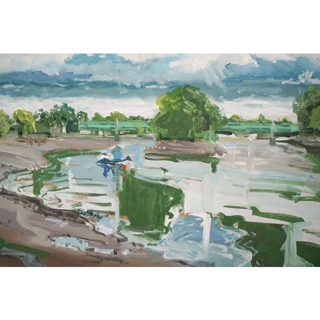 Postmodern Jackson, Kew Bridge, View Towards the Strand on the Green, 21st Century, Oil on Board For Sale - Image 3 of 8