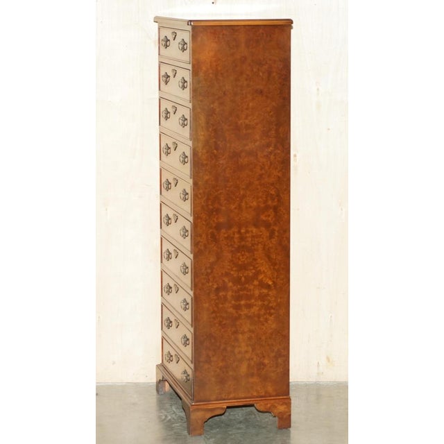 Burr Walnut Tallboy Chest of 10 Drawers For Sale - Image 17 of 18