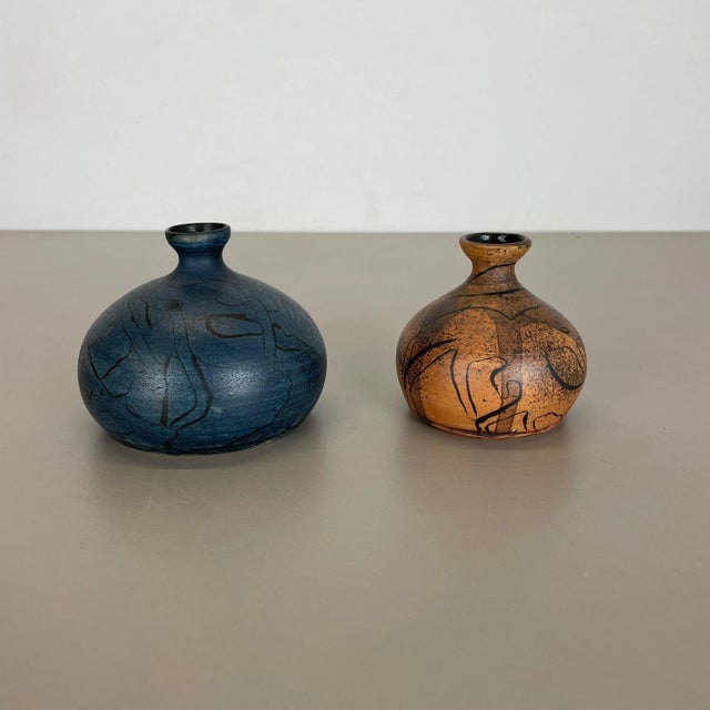 German Ceramic Studio Pottery Vase from Gerhard Liebenthron, 1980s, Set of 2 For Sale - Image 4 of 16