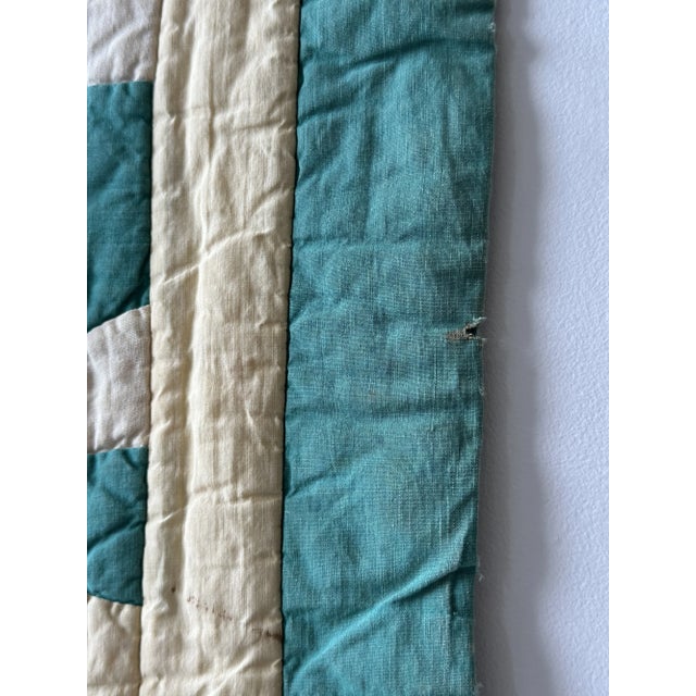 Vintage Teal + Soft Yellow Cotton Drunkard's Path Circle Quilt, Circa 1930s-40s For Sale - Image 13 of 18