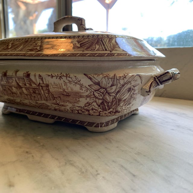 Late 19th Century Antique English Ironstone Grindley Aesthetic Movement Transferware Tureen For Sale - Image 5 of 12