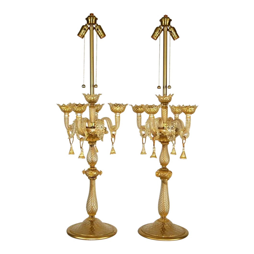 Vintage Gold Murano Glass Candelabra Table Lamps Gold by Marbro Chairish