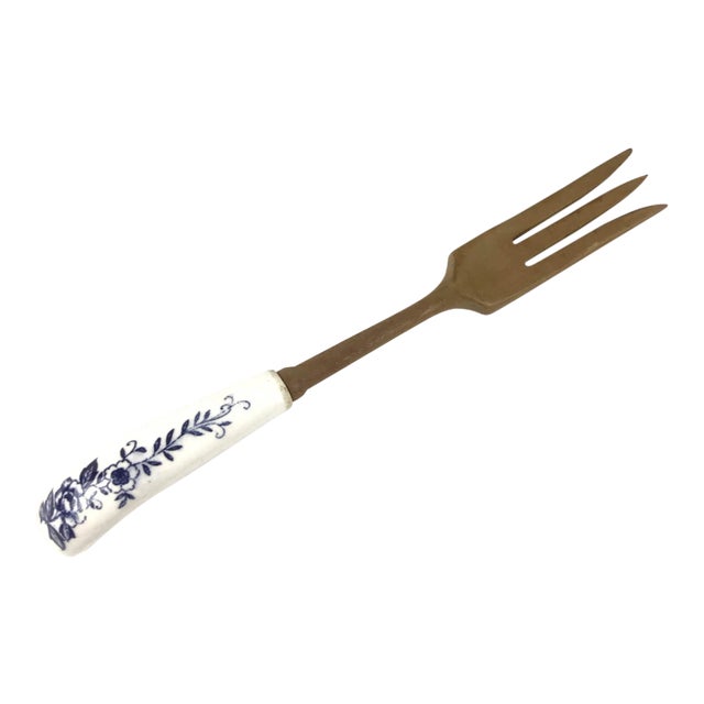 Delftware Style Ceramic and Wood Fork For Sale