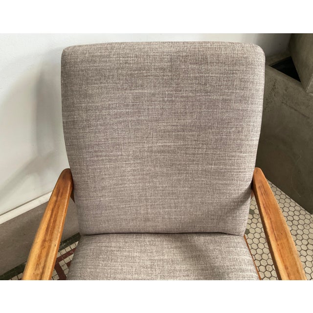 Gray Pair of MCM French Upholstered Wooden Armchairs For Sale - Image 8 of 11
