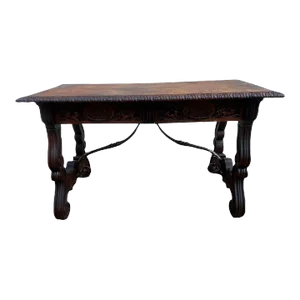 19th Century Spanish Carved Walnut Renaissance Library/ Writing or Desk Table.