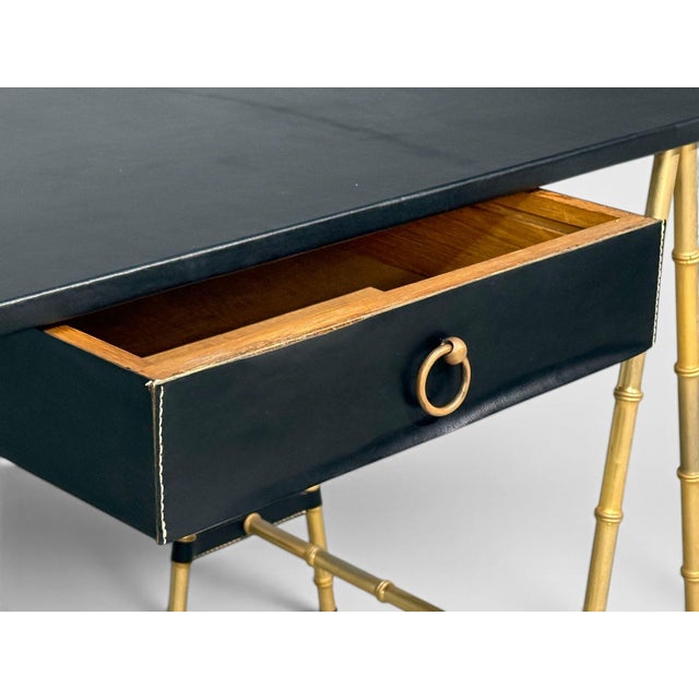 Jacques Adnet Attr., Desk, Black Leather, Brass, France, 1950s For Sale In New York - Image 6 of 15