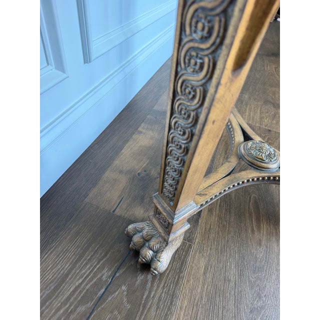 Metal Vintage Neoclassical / Gothic Revival Style Cast Metal & Glass Accent Table For Sale - Image 7 of 9