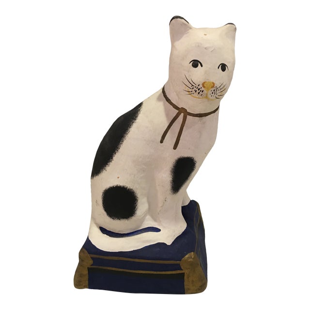 Fitz & Floyd Paper Mache Cat on Tasseled Pillow For Sale