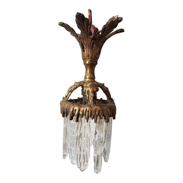 19thc French Napoleon III Bronze & Crystal "Glacier" Pendant Ceiling Fixture Attributed to Baccarat France For Sale