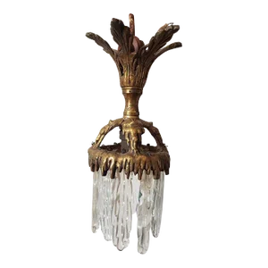 19thc French Napoleon III Bronze & Crystal "Glacier" Pendant Ceiling Fixture Attributed to Baccarat France