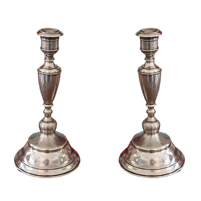 Antique Silver Candleholders, Set of 2 For Sale