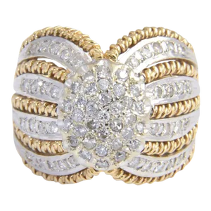 1970s Diamond White and Twisted Yellow Gold Dome Ring size 6.25