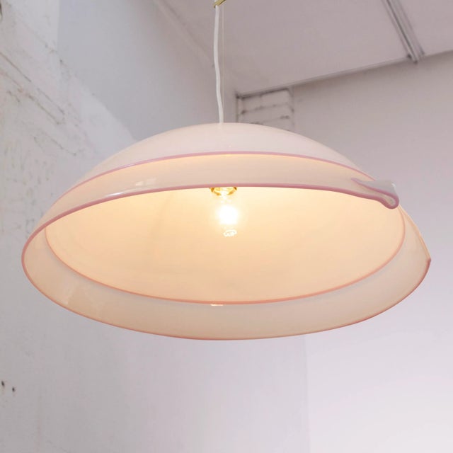 Large Italian Ceiling Lamp in White Murano Glass with Pink Gray Finishes, 1980s For Sale - Image 4 of 12