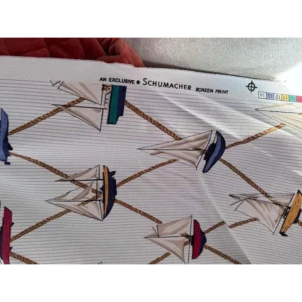 Schumacher Sailboats Nautical Textile, White Cream, Multi Color Vintage Cotton. Appears to be a bolt with at least 10...